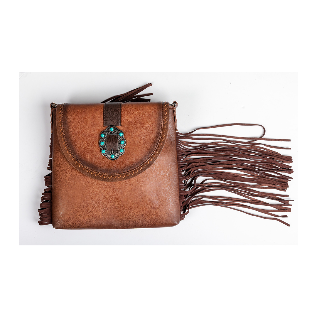 Catchfly Women's Crossbody Leather Purse With Buckle And Fringe
