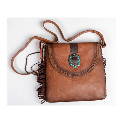 Catchfly Women's Crossbody Leather Purse With Buckle And Fringe