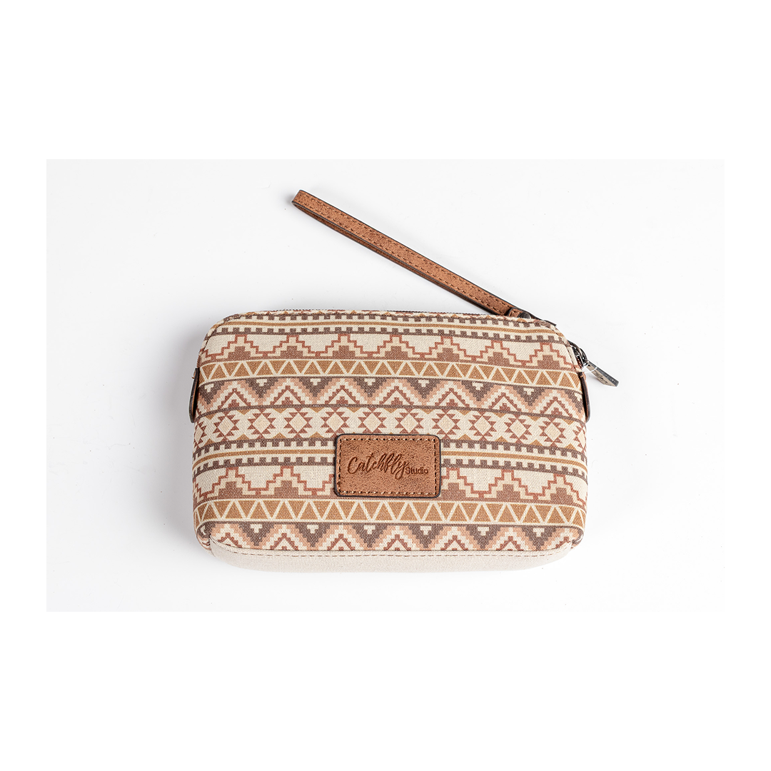 Catchfly Women's Cosmetic Pouch Canvas Cow Skull With Feathers