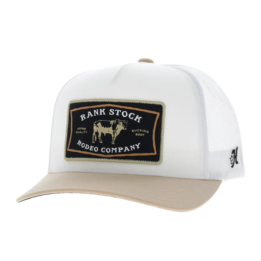 Hooey Rank Stock 5-Panel Trucker Snapback Hat White/Tan