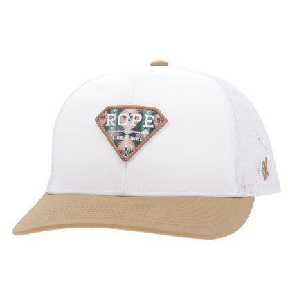 Hooey Rope Like A Girl 6-Panel Trucker Snapback Hat White/Tan