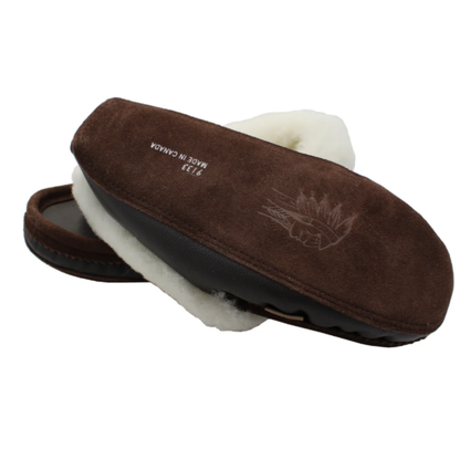 Laurentian Chief Men's Sheepskin Moccasin Slippers in Dark Brown