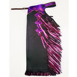 Barstow Rodeo Black Western Chaps With Pink/Purple Cross Design weis-western-wear