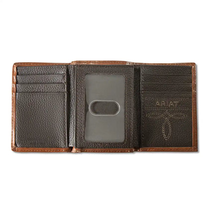 Ariat Men's Wallet Tri-Fold Laser Etched Shield Brown