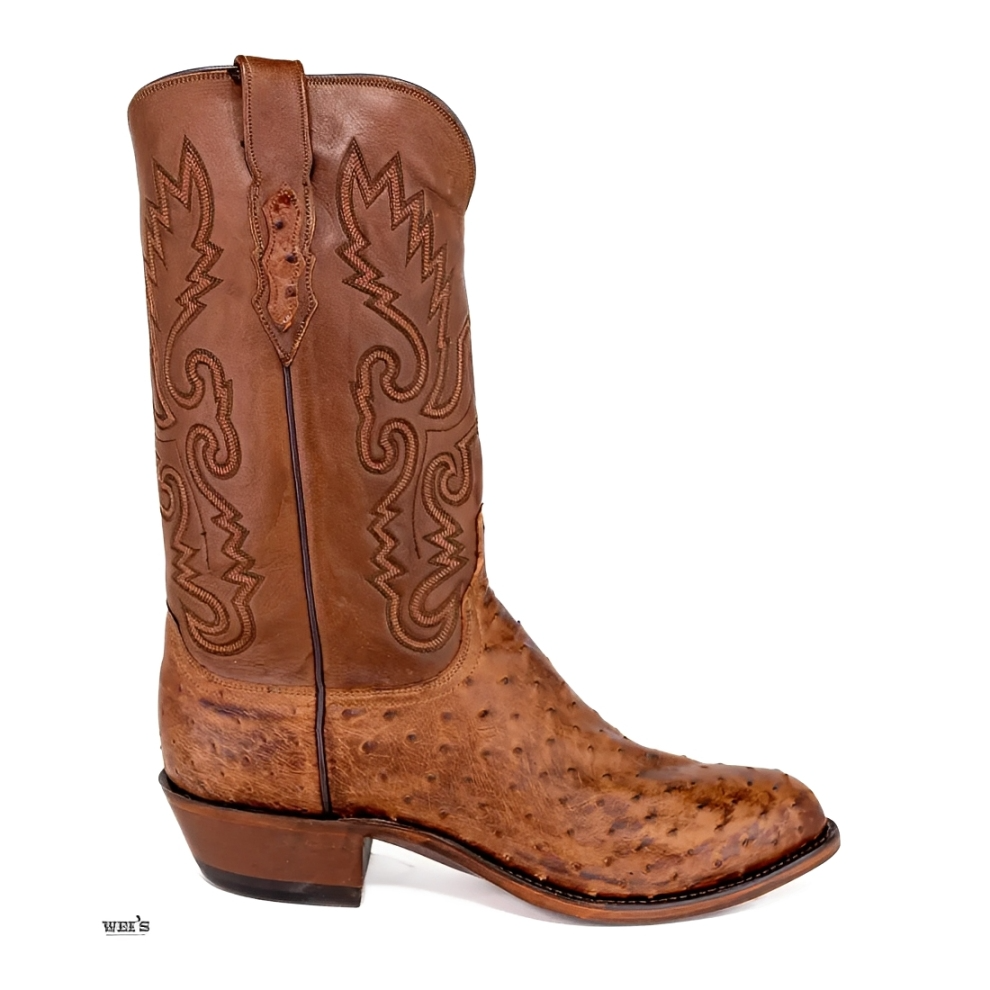 Lucchese Exotic Ostrich 13" Tan Cowboy Boot Men's
