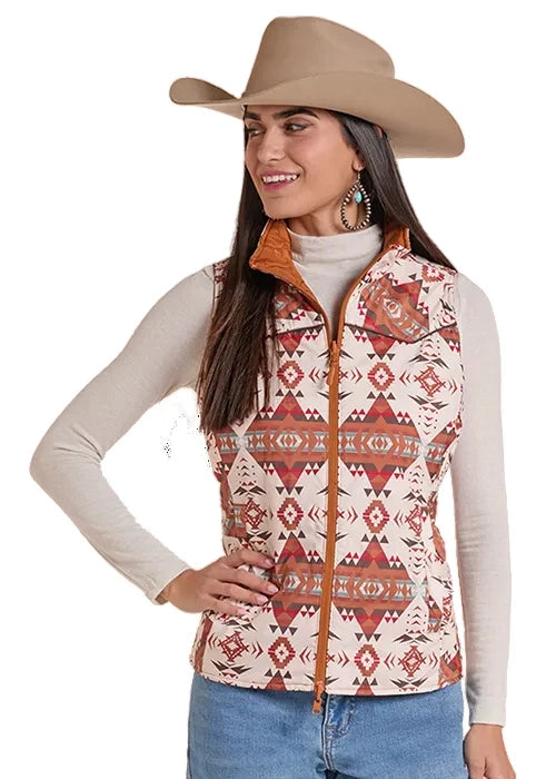 Panhandle Slim Women's Rust Aztec Print Reversible Vest
