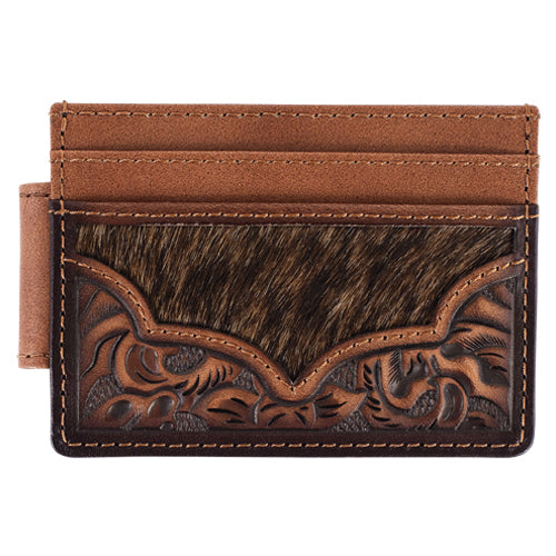 Justin Men's Genuine Leather Slim Card Wallet Floral Tooling With Cowhide weis-western-wear