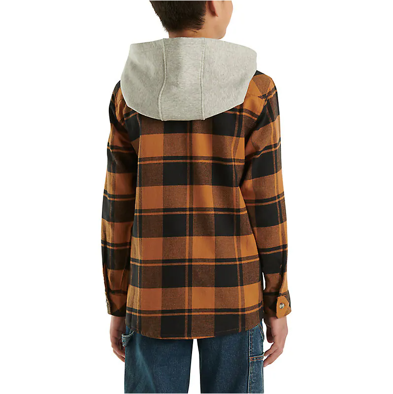 Carhartt Boy's Long-Sleeve Flannel Button-Front Hooded Shirt (Brown)
