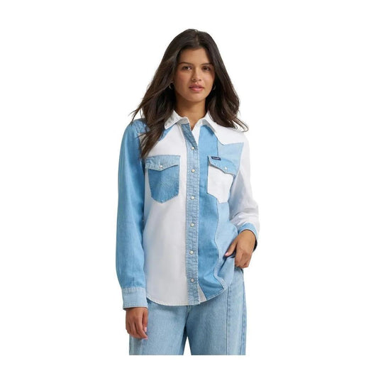 Wrangler Women's Retro Americana Boyfriend Denim Snap Shirt