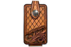 3D Cell Phone Case Hand Tooled Hair Underlay Brown
