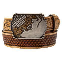 3D Western Co. Boy's Belt 1 1/4" Basket Weaved Inlay Natural Brown