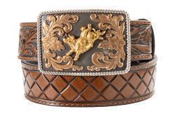 3D Boys Belt 1 1/4" Floral Tabs Bull Rider Buckle Brown weis-western-wear