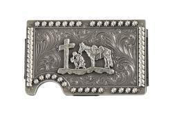 3D Mens Smart Wallet Scroll Engraved Silver