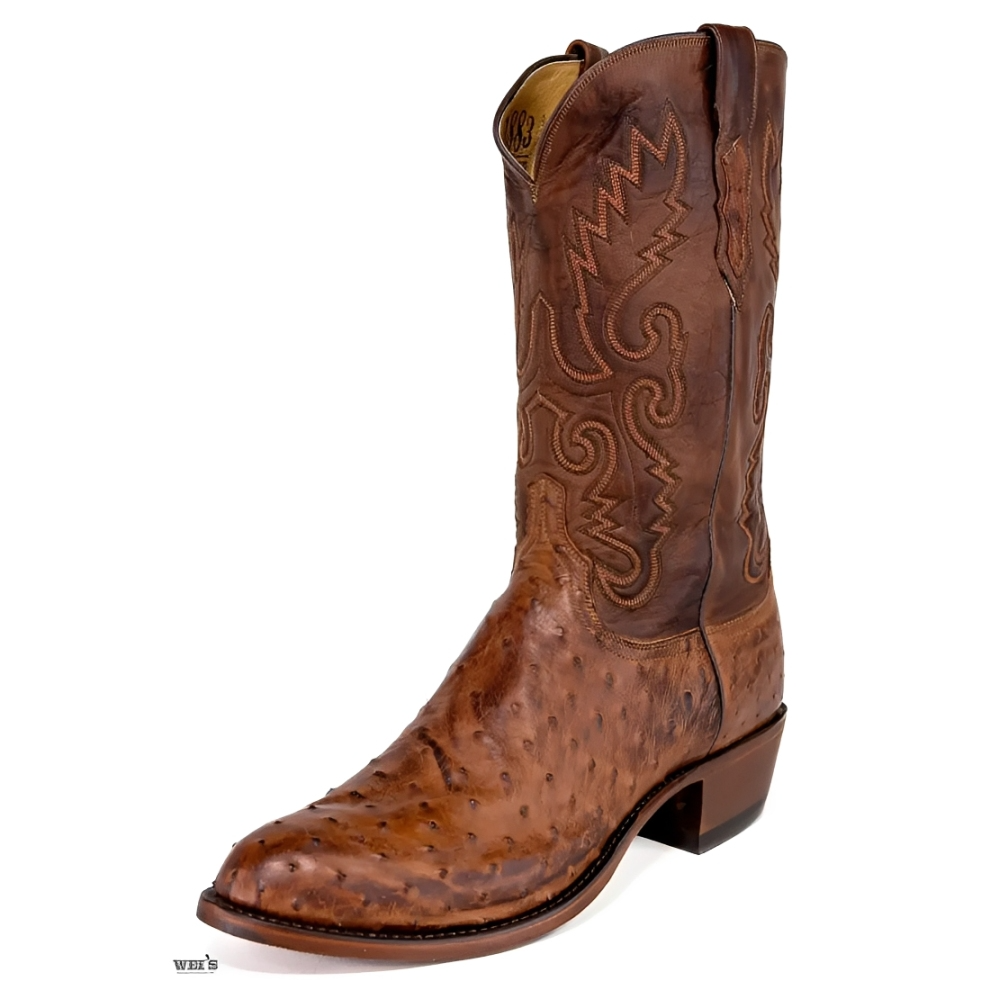 Lucchese Exotic Ostrich 13" Tan Cowboy Boot Men's