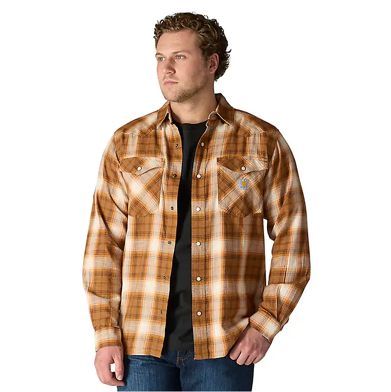 Carhartt Montana Rugged Flex™ Relaxed Fit Lightweight Long-Sleeve Snap-Front Plaid Shirt weis-western-wear