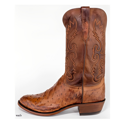 Lucchese Exotic Ostrich 13" Tan Cowboy Boot Men's