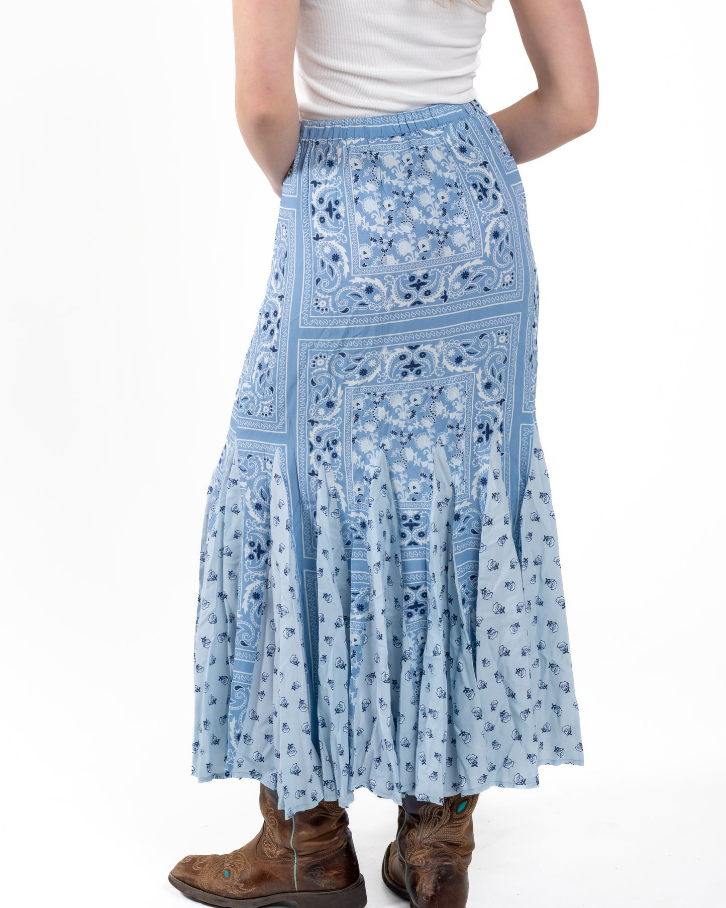 Panhandle Slim Women's Sky Blue Paisley Print Maxi Skirt