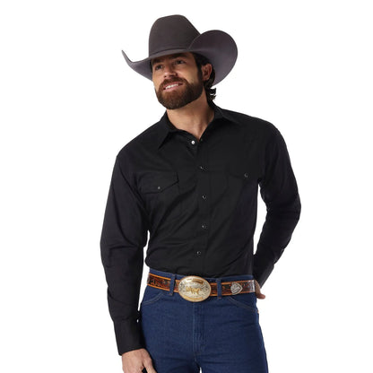 Wrangler Western Snap Shirt - Long Sleeve Solid Broadcloth in White or Black weis-western-wear