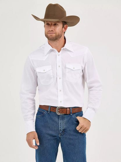 Wrangler Western Snap Shirt - Long Sleeve Solid Broadcloth in White or Black weis-western-wear