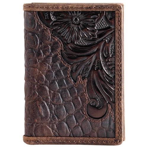 Tony Lama Genuine Leather Men's Trifold Wallet With Caiman Print weis-western-wear