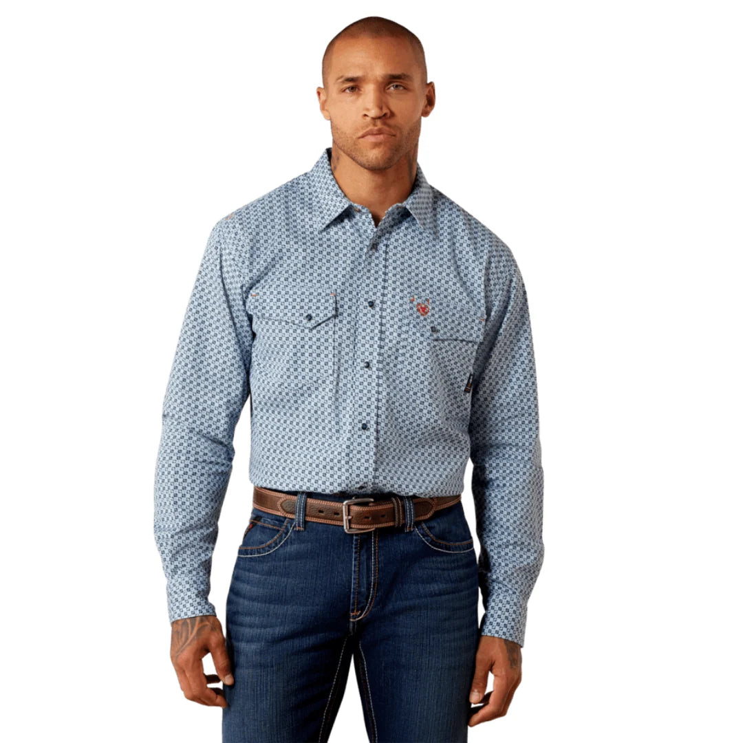 Ariat Men's FR Tom Snap Blue Button Down Work Shirt