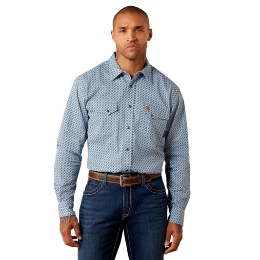 Ariat Men's FR Tom Snap Blue Button Down Work Shirt