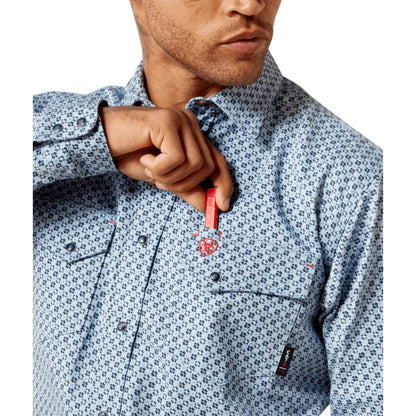 Ariat Men's FR Tom Snap Blue Button Down Work Shirt