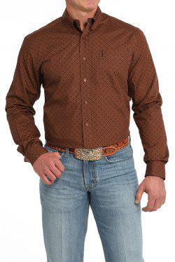 Men's Modern Fit Geometric Print Button-Down Western Shirt #MTW1347116