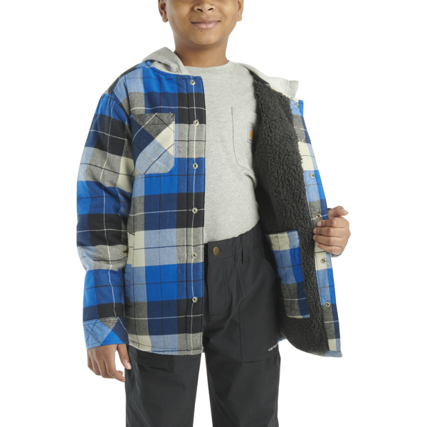 Carhartt Boy's Long Sleeve Flannel Button Down Hooded Shirt Jacket CP8584-D15, CP8584-K01