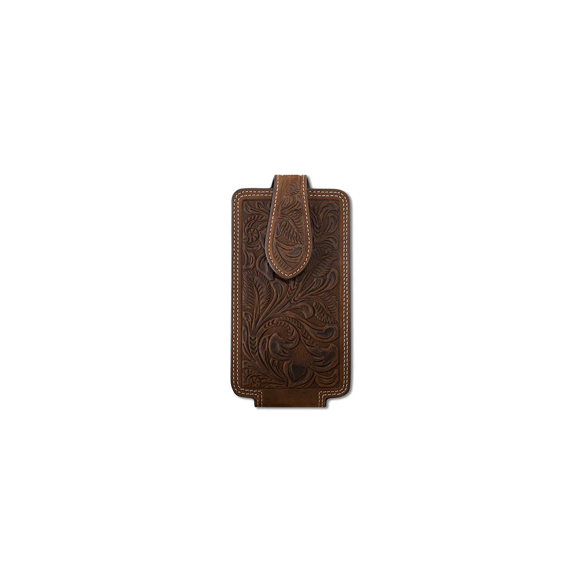 M&F Western Products Ariat Belt Clip Leather Tooled Aged Bark Brown Phone Holder weis-western-wear