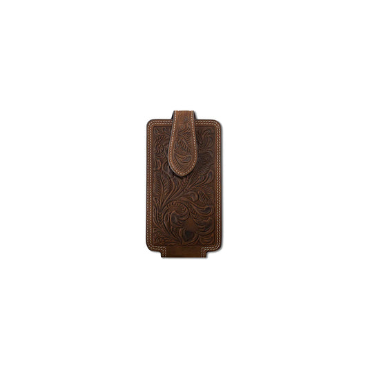 M&F Western Products Ariat Belt Clip Leather Tooled Aged Bark Brown Phone Holder weis-western-wear