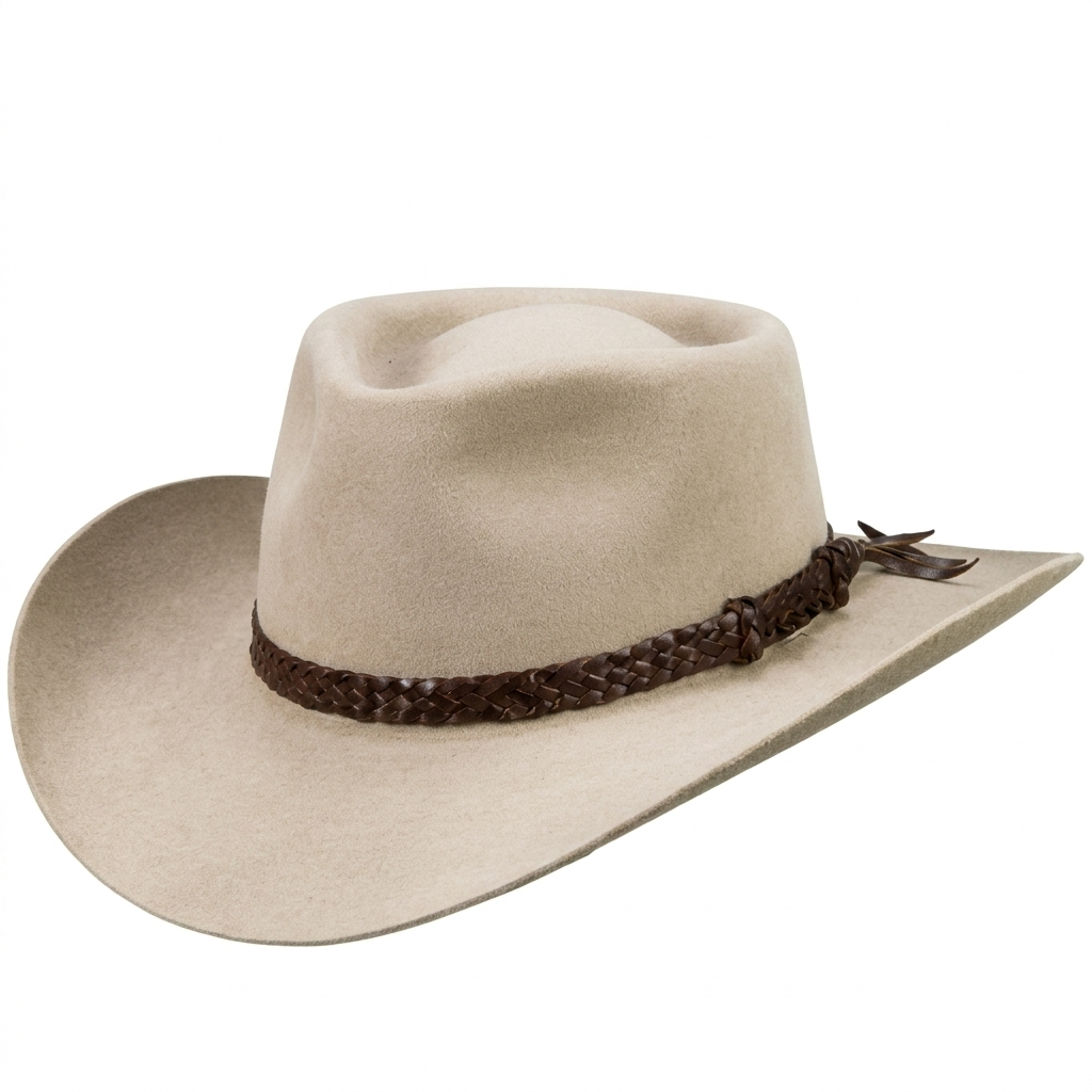 Akubra Overlander Heritage Collection fur felt hat in dark brown, side profile view.