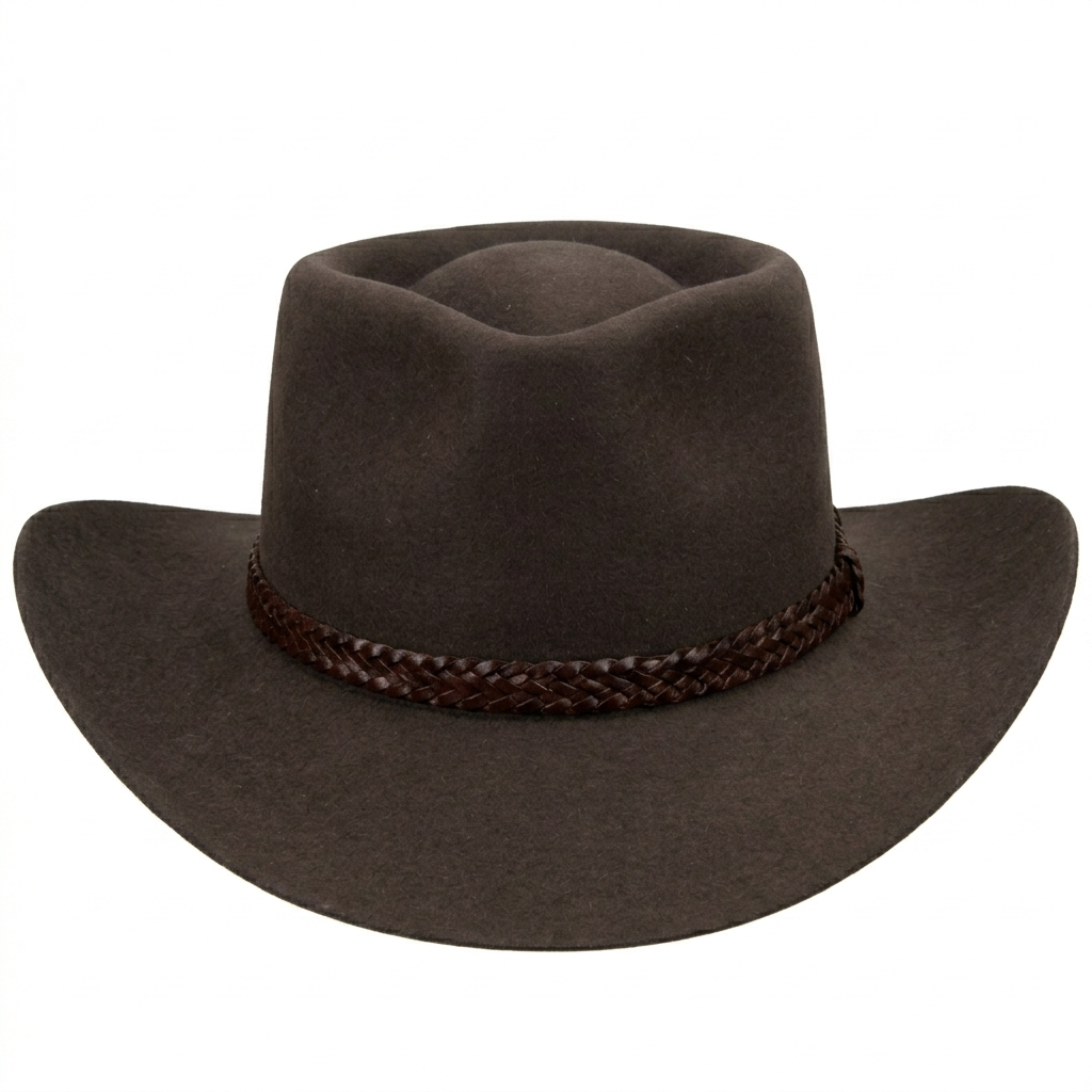 Akubra Overlander Heritage Collection fur felt hat in dark brown, alternative angled side profile.