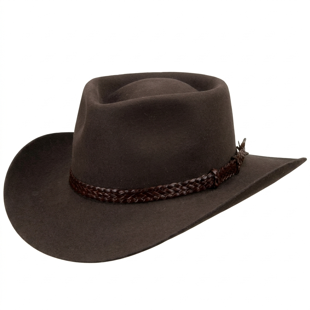 Akubra Overlander Heritage Collection fur felt hat showing close-up of the interior leather sweatband.