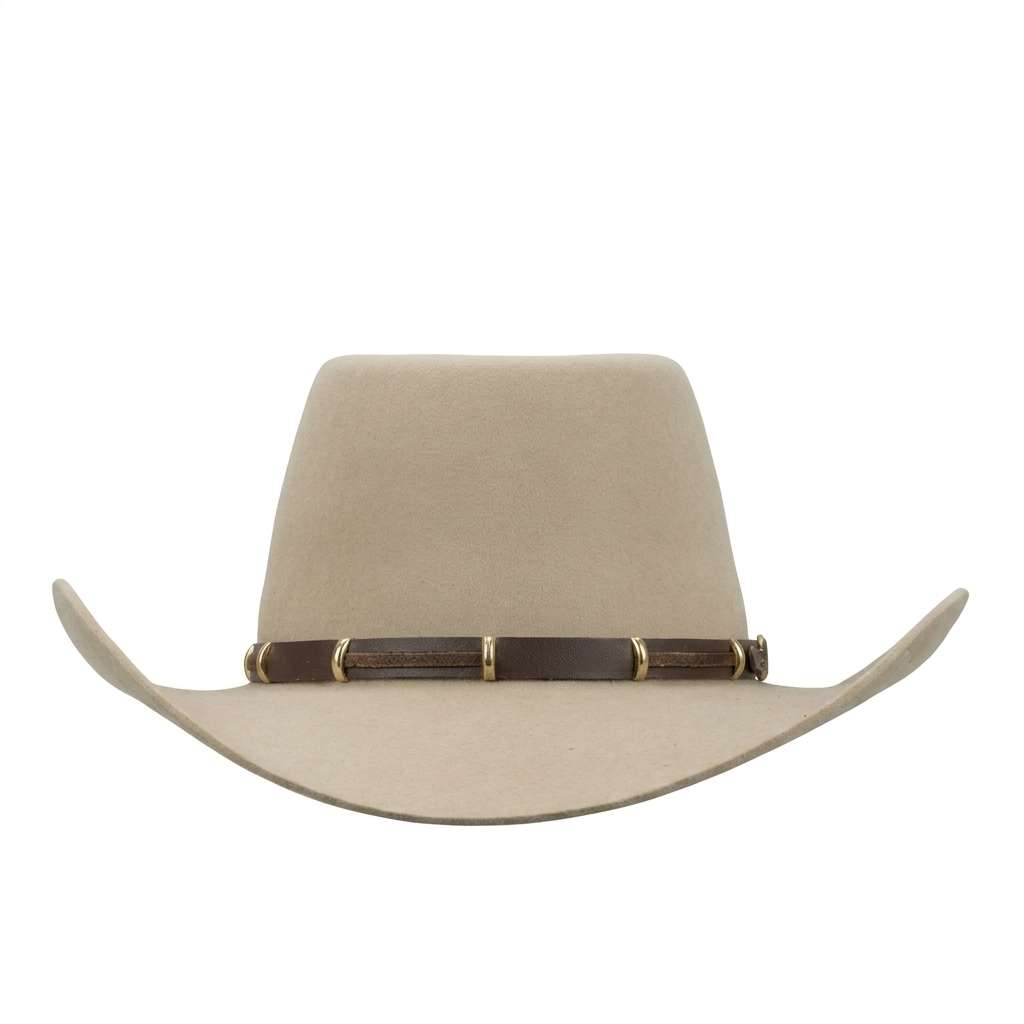 Akubra The Boss fur felt western hat in tan, front view.