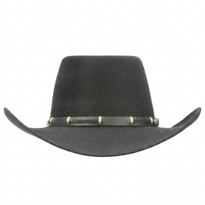 Akubra The Boss fur felt western hat, close-up view of the interior leather sweatband.