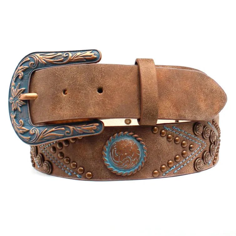 Angel Ranch Western Belt Womens 1 1/2" Distressed Studs Brown