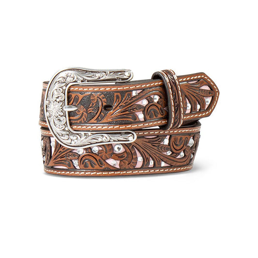 Ariat Girl's Belt With Pink Inlay and Chrystals