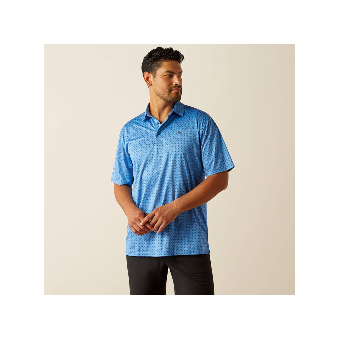 Ariat Men's Charger 2.0 Printed Polo Short Sleeves Classic Blue