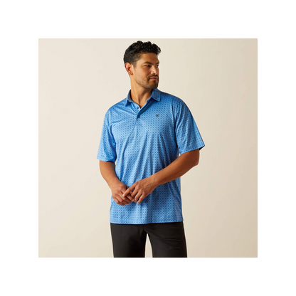 Ariat Men's Charger 2.0 Printed Polo Short Sleeves Classic Blue