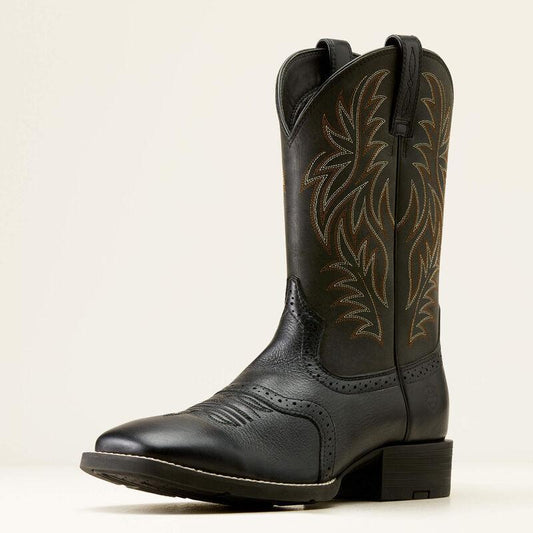 Ariat Men's Sport Wide Square Toe Cowboy Boot Deertan Black