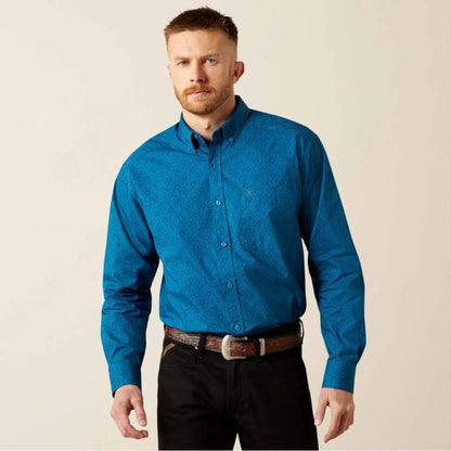 Ariat Mens Blue Terrell Classic Fit Shirt Dark Teal weis-western-wear