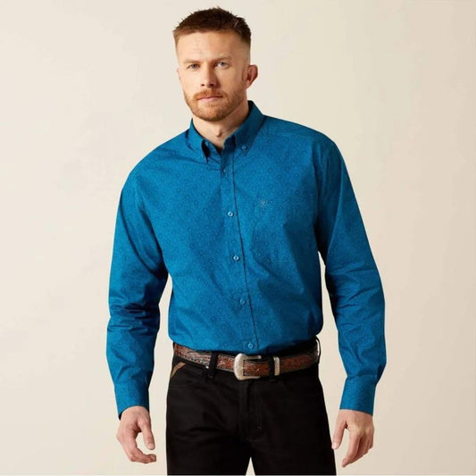 Ariat Mens Blue Terrell Classic Fit Shirt Dark Teal weis-western-wear