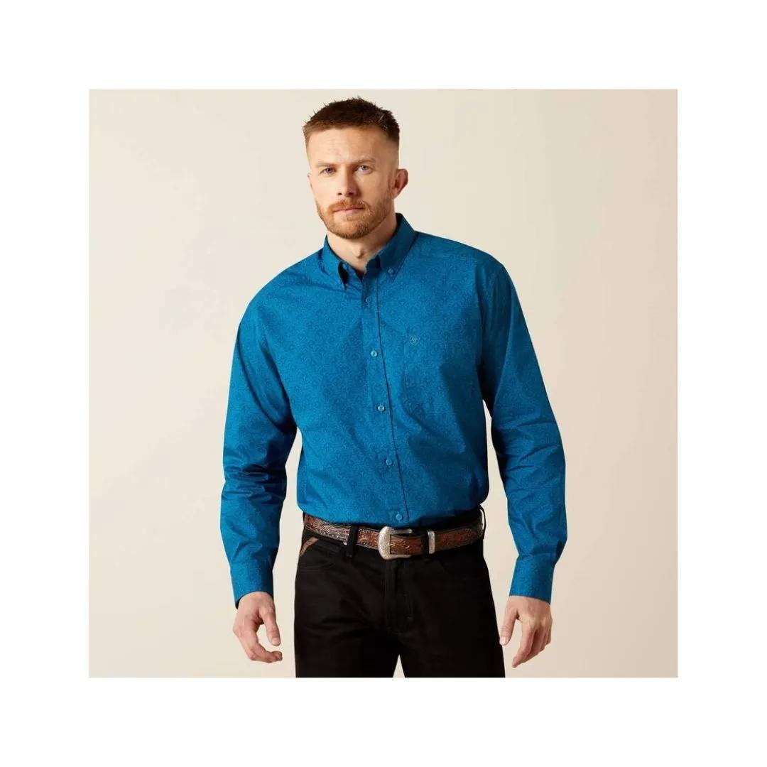 Ariat Mens Blue Terrell Classic Fit Shirt Dark Teal weis-western-wear
