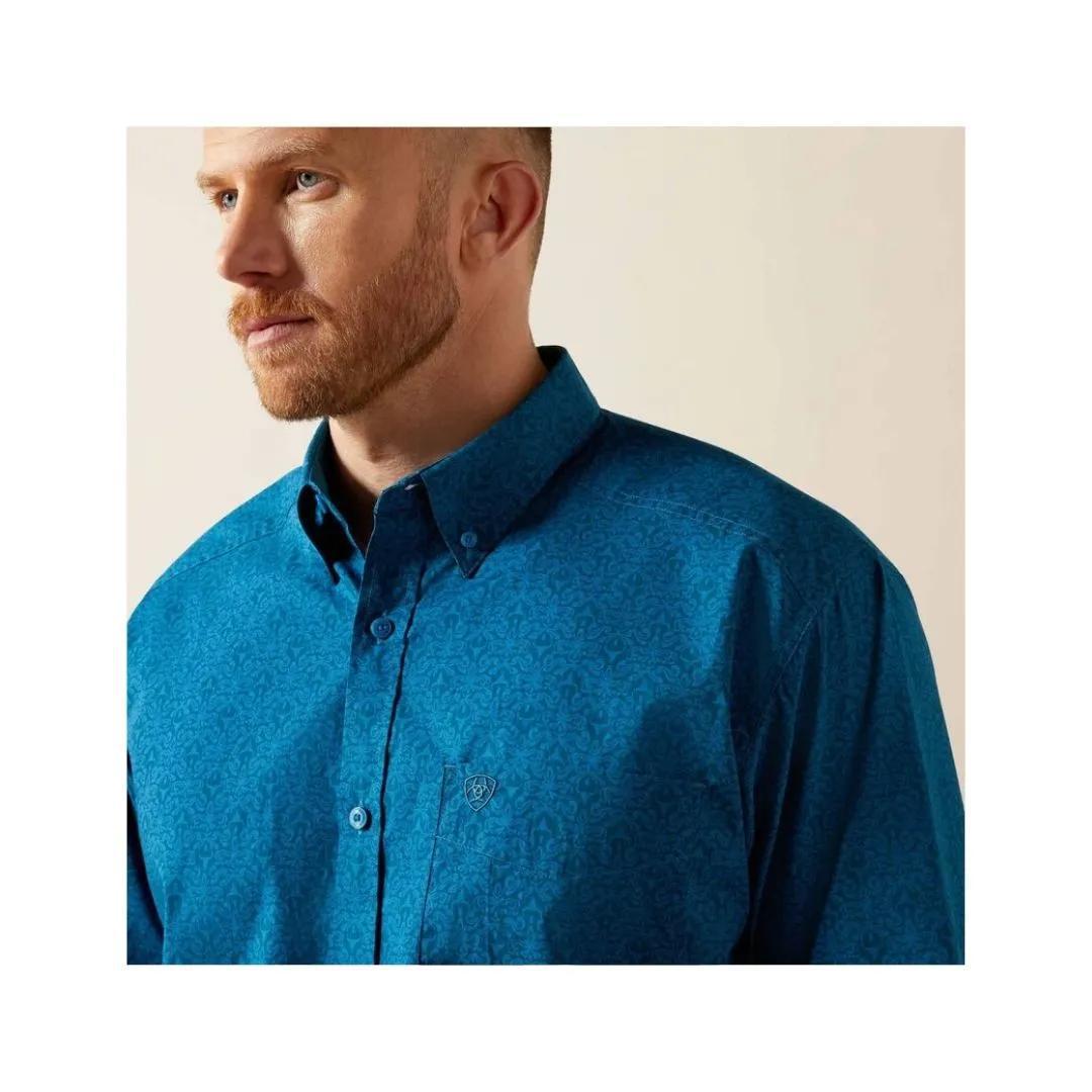 Ariat Mens Blue Terrell Classic Fit Shirt Dark Teal weis-western-wear