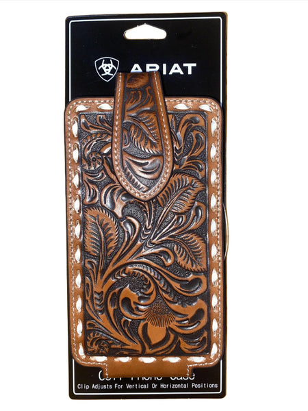 Ariat Phone Holder Case Brown Floral Embosessed With Ivory Buck Laced Edge Ariat Phone Holder Case Brown Floral Embosessed With Ivory Buck Laced Edge
