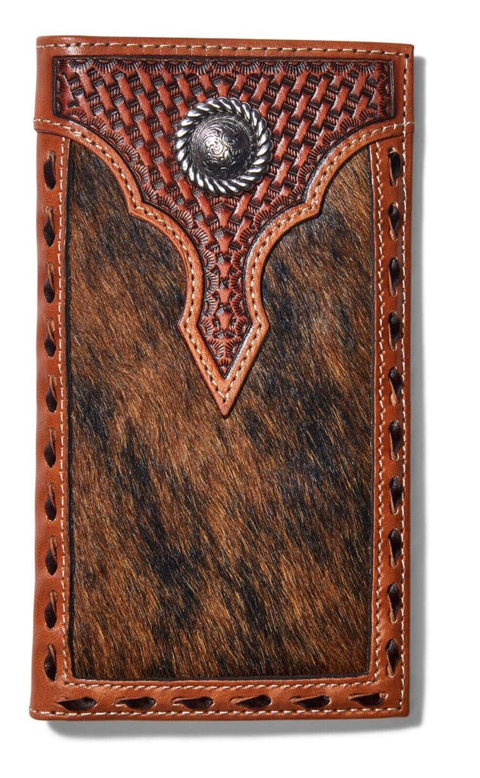 Ariat Western Mens Wallet Rodeo Leather Calf Hair Underlay Concho Brown