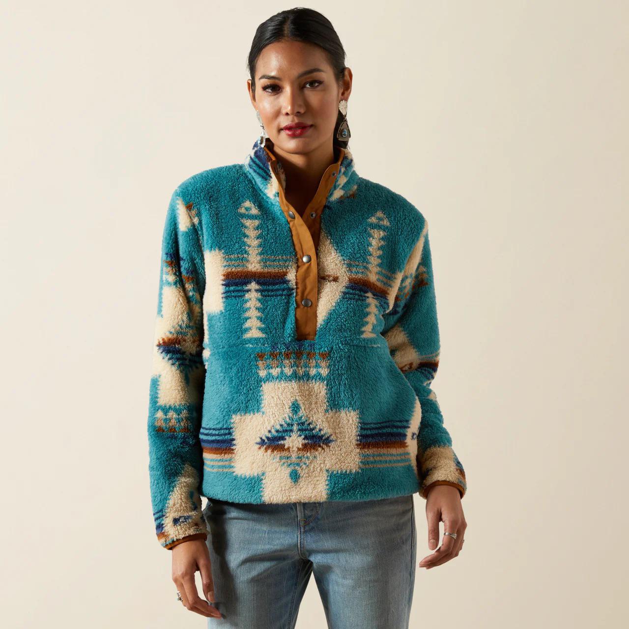 Ariat Women's Berber Snap Front Sweatshirt Agave Southwestern Print weis-western-wear