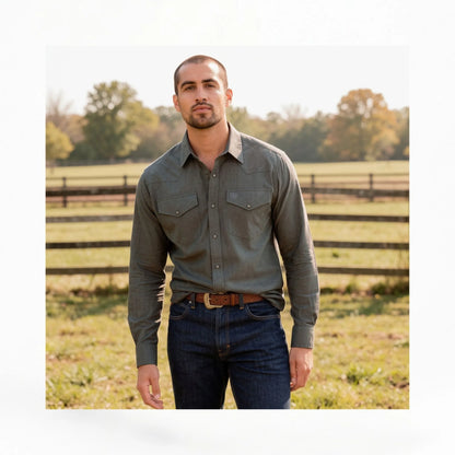 Ariat Mens Solid Twill Fitted Shirt Charcoal Heather