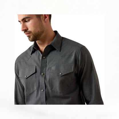 Ariat Mens Solid Twill Fitted Shirt Charcoal Heather
